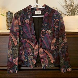 Vintage Abstract Pattern Tapestry Blazer, Jewel Tones, Size 16